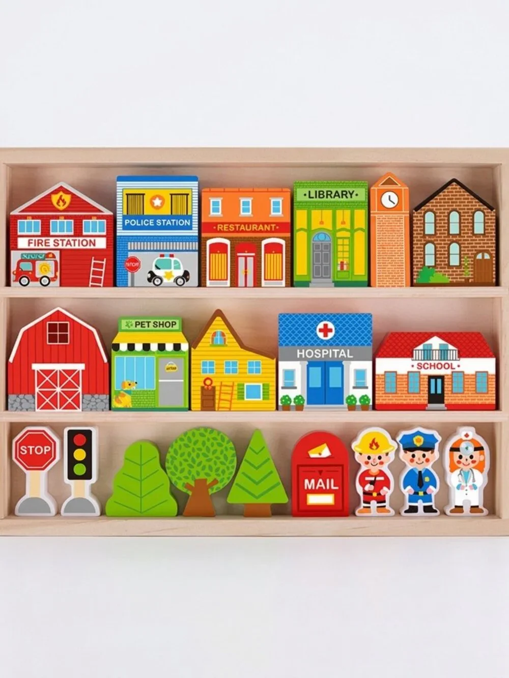 NEW Montessori Wooden Town Play Set Building Blocks Educational Toy Gift